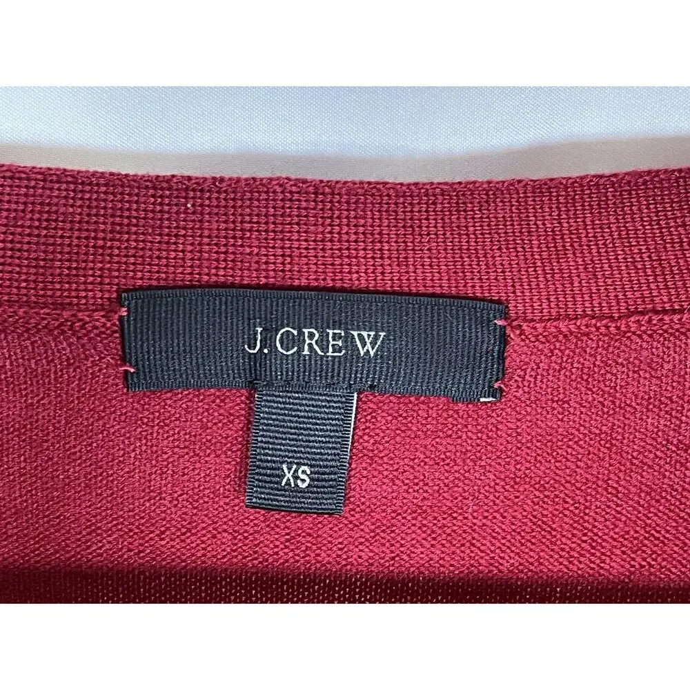 J Crew‎ Sweater Cardigan Womens XS Red 100% Merino Wool V Neck Pockets Buttons